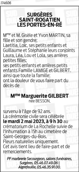 GILBERT Marguerite, Marthe Née BESSON